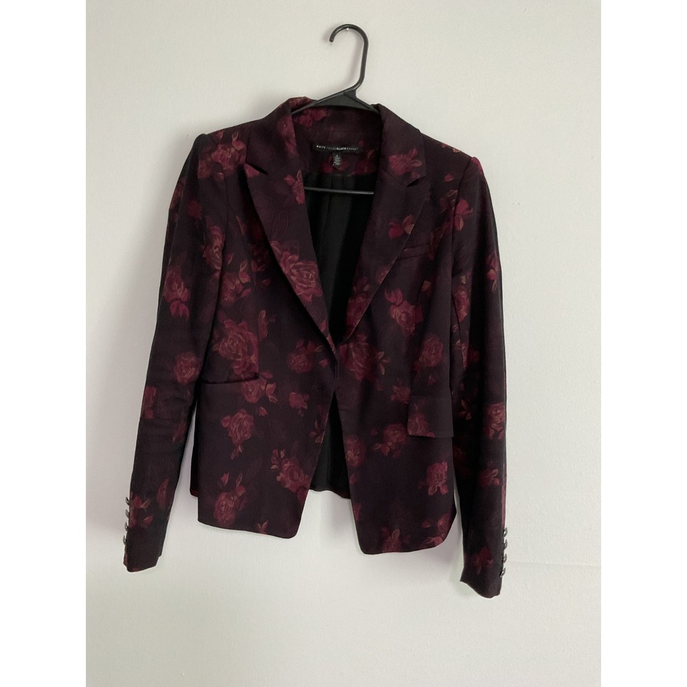 White House Black Market Floral Blazer Burgundy Rose Jacquard Jacket 2 - Picture 5 of 9